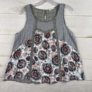 Anthropologie Hem & Thread Top Womens L Sleeveless Red White Blue Rayon Boho